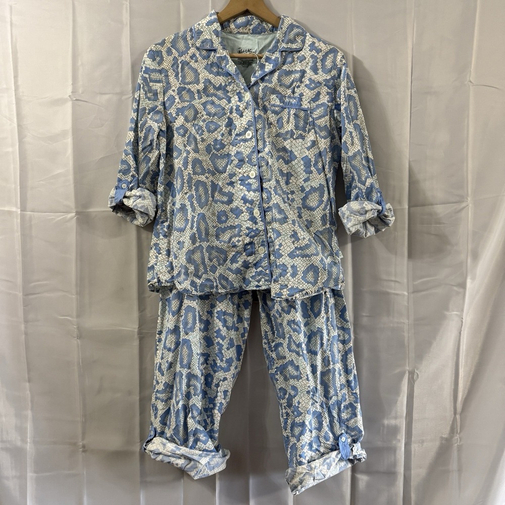 Nick & Nora blue snakeskin python pajama set women S cotton Cuffed Pjs Light
